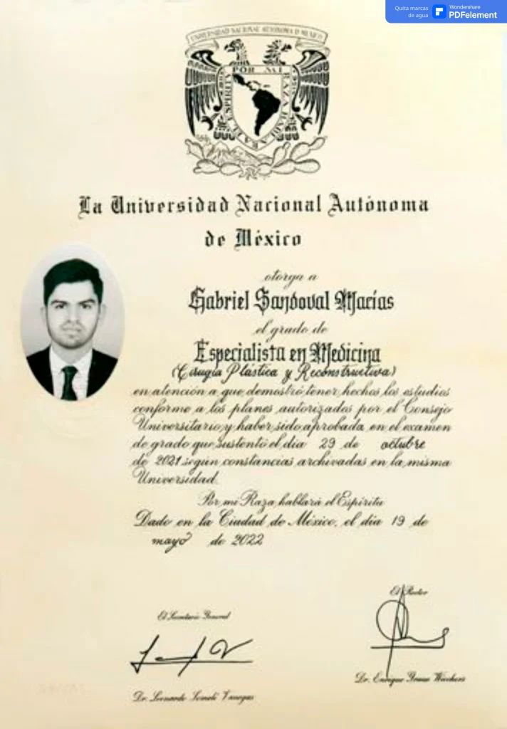 Dr. Gabriel Sandoval specialty degree certificate (título de especialidad), front and back