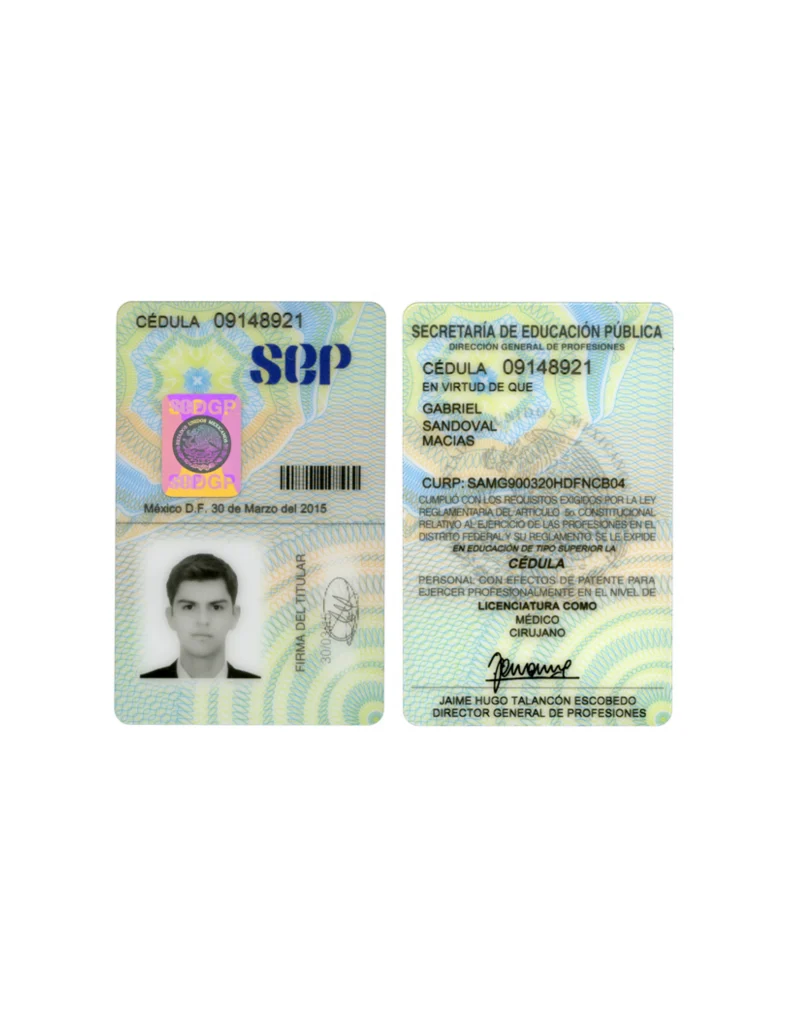 Dr. Gabriel Sandoval professional license in general medicine (cédula profesional)